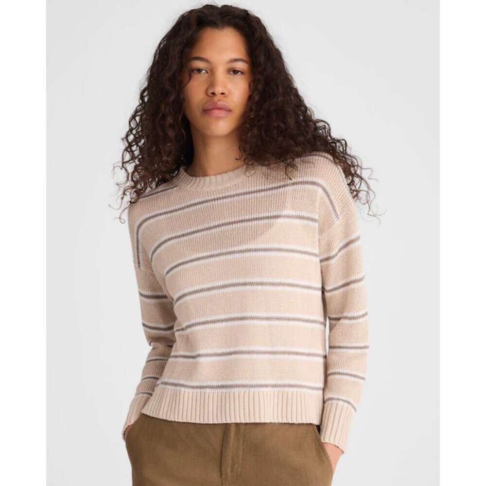 Madewell Linen Drop-Shoulder Sweater in Heather Oat Multi Stripe Size Medium